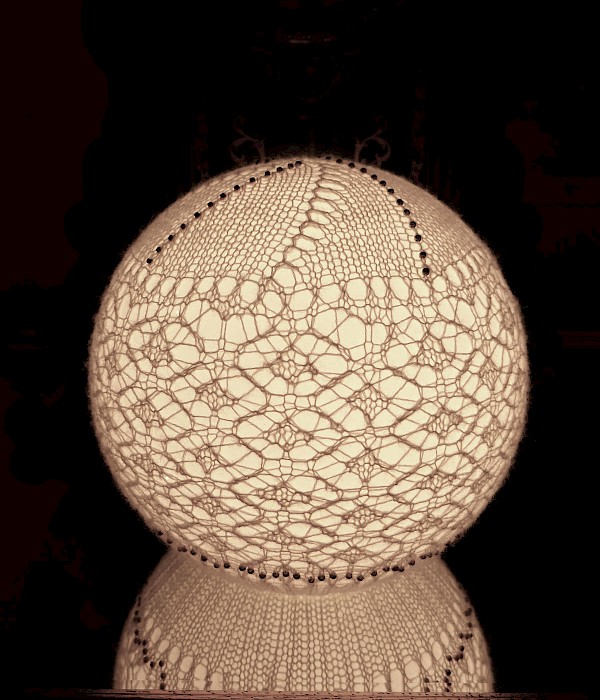 Contemporary bespoke Shetland Fine Lace beaded table lamps ready for Makers Market SWW "Scadmans Heeds" (sea Urchins) 28.09.17 - Image