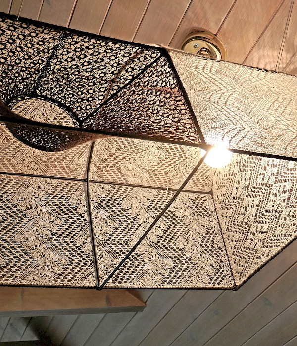 NEW- Industrial Chic Shetland fine lace creel art-piece. - Image